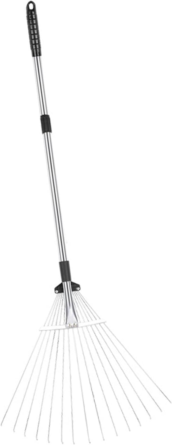 Adjustable Collapsible Garden Leaf Rake Aluminum Alloy Lawn Yard Rake for Leaf Cleaning Flower Bed and Outdoor Gardening (15 Teeth 81â160cm Length 18.5â55.5cm Width)
