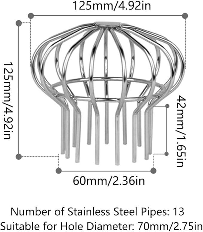 Gutter Guard 304 Stainless Steel Filter Strainer Fits for Round Downspout, Stops Leaves Seeds and Other Debris Gutter Cleaning Tools, 2 Pack, 125 * 125mm