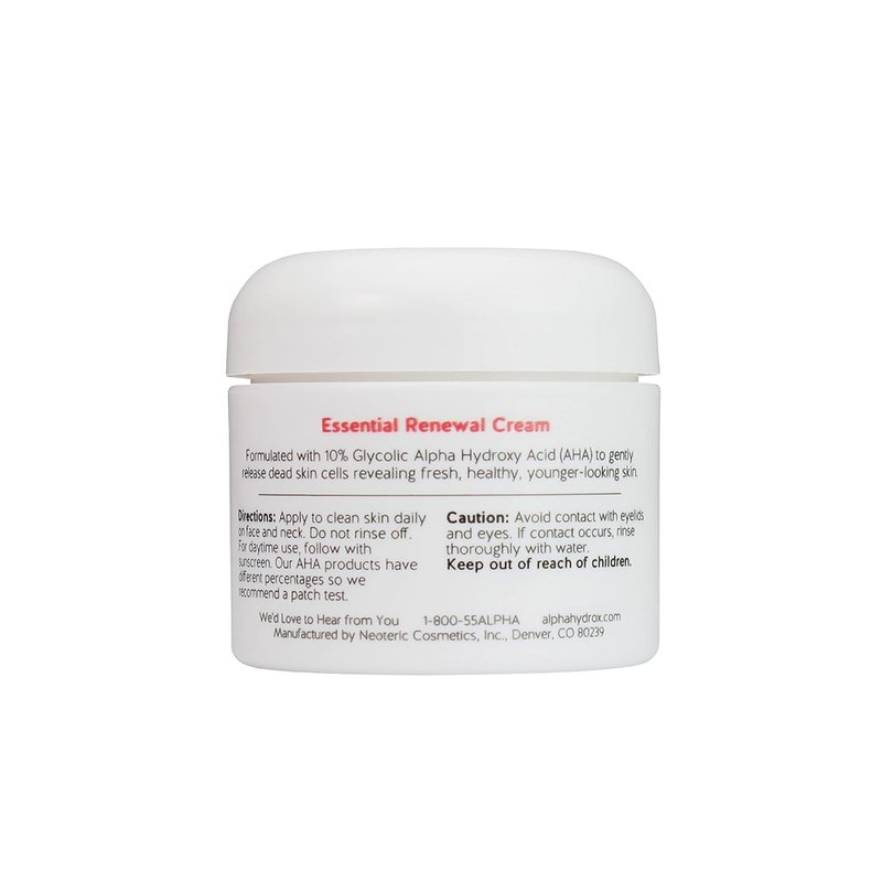 Alpha Skin Care Essential Renewal Cream, 10% Glycolic AHA, Anti-Aging Formula, Reduces Lines & Wrinkles, Alpha Hydroxy Acid Exfoliates for Smoother Skin, Normal, Sensitive or Dry Skin, 2 Oz, Pack of 2