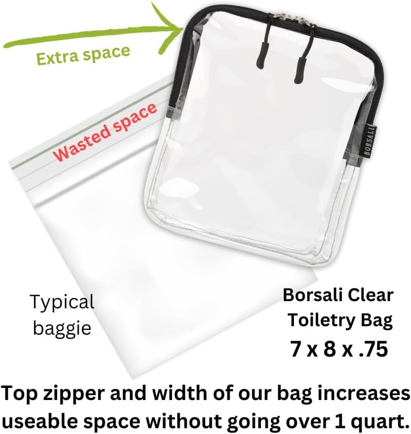 BORSALI TSA Approved Clear Toiletry Bag Set - 3 Color Travel Organizers for Easy Security Access