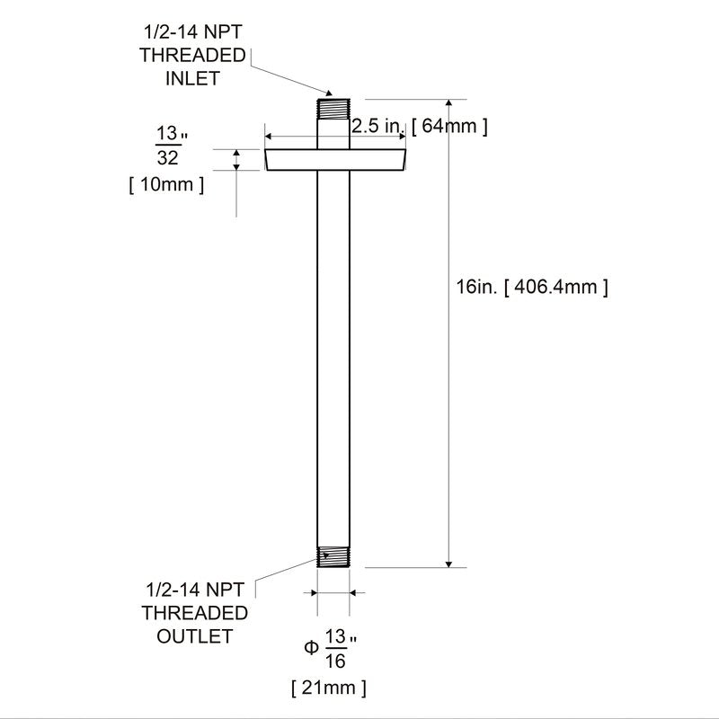 OFFO Shower Arm with Flange, 16 in Ceiling Mount Replacement Rain Shower Head Straight Arm Ceiling-Mounted For Fixed Shower Head & High Pressure Rain, Matte Black