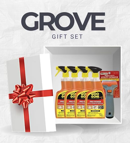 4x Goo Gone Pro-Power Gel Adhesive Remover 24 oz Bundle with Utility Scraper β Clings to and Lifts Sticky Residue, Grease, and Grime from Surfaces β Gift Set (5 Items).