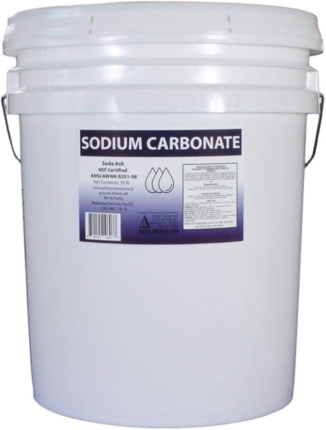 Duda Energy 50 lb Pail of Pure Sodium Carbonate Dense Soda Ash Na2CO3 pH Adjust Chemical Spa Pool Cleaning Dishwasher