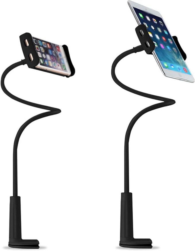gsiollvderbarley Phone Holder,gooseneck Phone Holder,360° Rotate Support Rod One-Hand Adjustable Cell Phone Holder,for Desk Headboard Nightstand. (Black)
