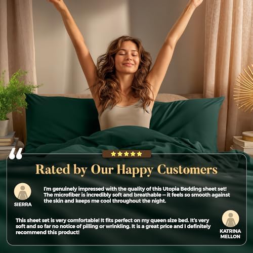 Utopia Bedding Queen Size Sheet Set - Soft, Breathable Microfiber, 4-Piece in Emerald Green | Oeko-Tex Certified