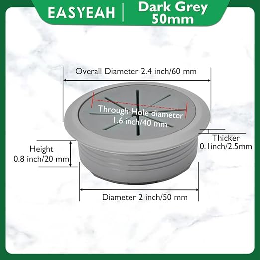 EASYEAH 5 Pcs Desk Grommet 2" / 50 mm, Desk Hole Cover for Cables Dark Grey, Cable Grommet ABS Plastic, Desk Hole Grommet for Home & Office Pc, Detachable Cable Cord Organizer