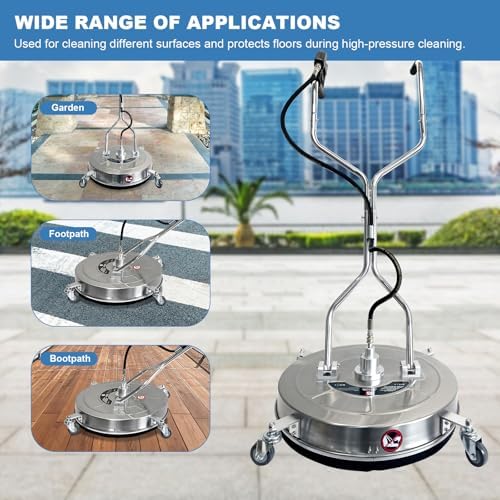 24" High-Pressure Washer Cleaner – 4900 PSI Stainless Steel, 4-Wheel Design with Dual Handles for Driveways, Sidewalks, Curbs, Decks & Patios – Efficient Cleaning Tool