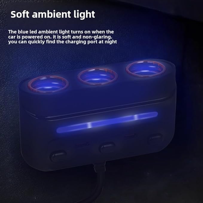 HOWDCHENG 3 - in - 1 Cigarette Lighter Adapter with PD/QC Fast Charging, Independent Switches Car Charger, RGB LED Indicator Lights - Universal Cigarette Lighter USB Charger for Cars, SUVs
