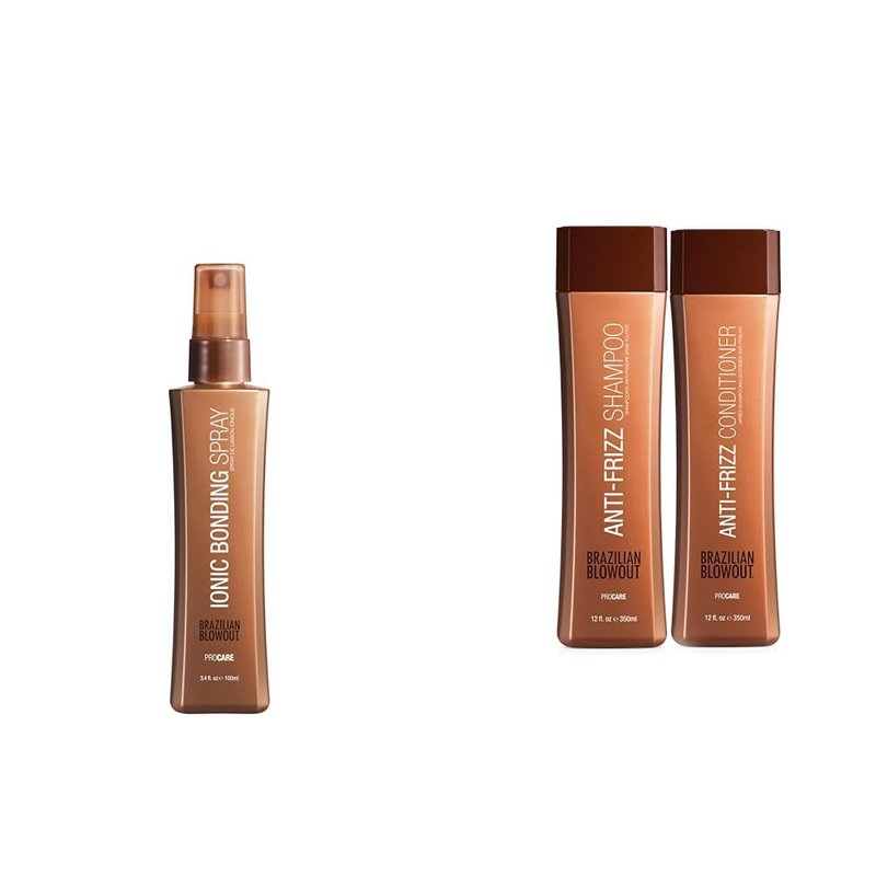 Brazilian Blowout Ionic Bonding Spray & Anti-Frizz Shampoo/Conditioner Set - 3.4 fl oz & 2 Pack