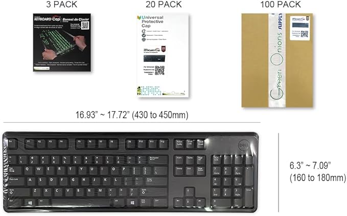 Green Onions Supply Universal KeyboardCap. Fully Covered Flat Style 0.025mm Waterproof Anti-Dust Desktop Keyboard Cover with Numeric Hospital/Dentist Use (10x Value 20packs)