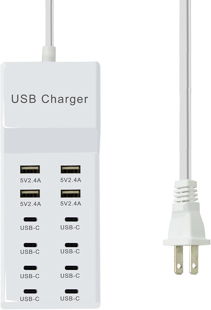 USB Charging Station - Fast Charger for iPhone 15/14, Samsung Galaxy, iPad and Tablets - Desktop Home USB Charger Hub with UL Certification and Safety Travel Protection White