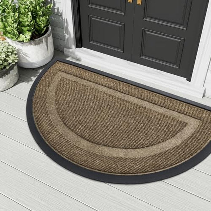 OLANLY Half Circle Door Mat Indoor Outdoor Entrance Welcome, Waterproof All-Season, All-Weather Doormat, Sturdy Natural Rubber, Low Profile, Easy Clean Patio Porch Entryway Mat, 71x47, Light Grey