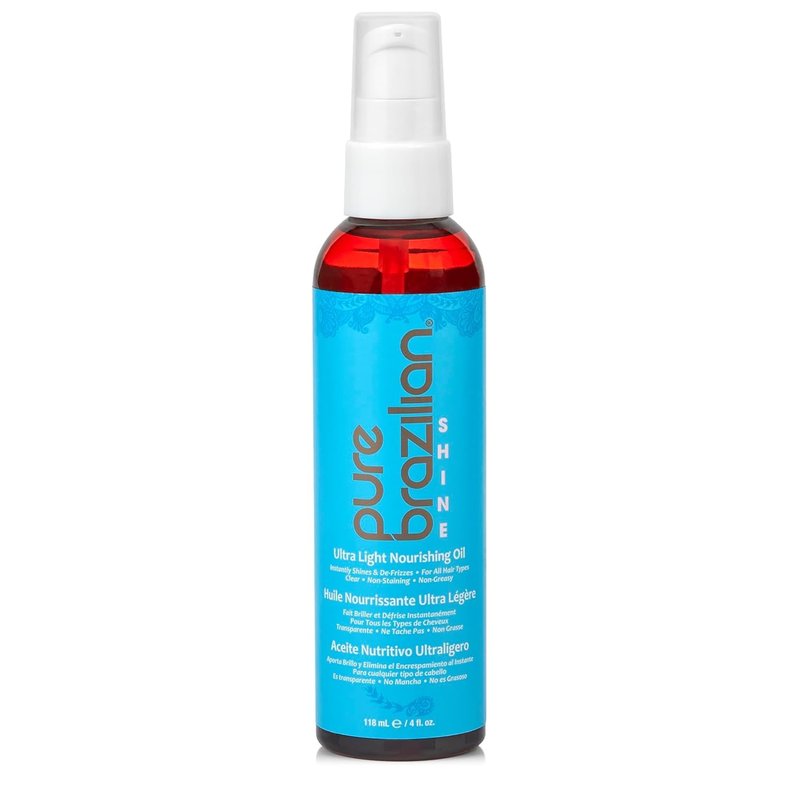 Pure Brazilian Shine Ultra Light Nourishing Oil with Brazilian Nut Oil for Smooth, Glossy & Frizz-Free Hair, Deep Hydration & Brilliant Shine, 4 Fl Oz