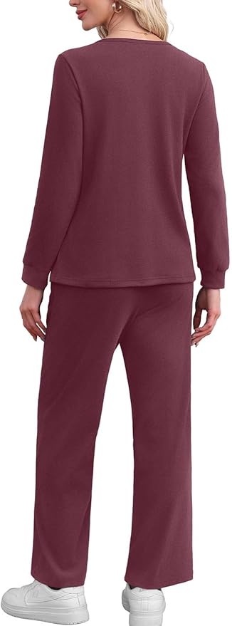 WIHOLL Lounge Sets for Women Two Piece Outfits Button Down Sweatsuit Sweatpant with Pockets Fall Fashion 2025