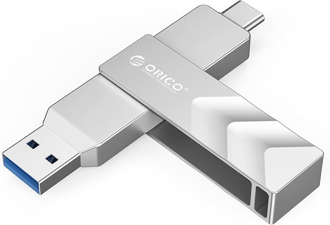 ORICO 512GB Portable Solid State Drive, 1050MB/s Dual-Port Rotating Metal External SSD with 90° Click-Stop, Reliable Storage for iPhone 16, 17 Series, Type-C Smartphone, Mac, Audio, Vehicle - A101