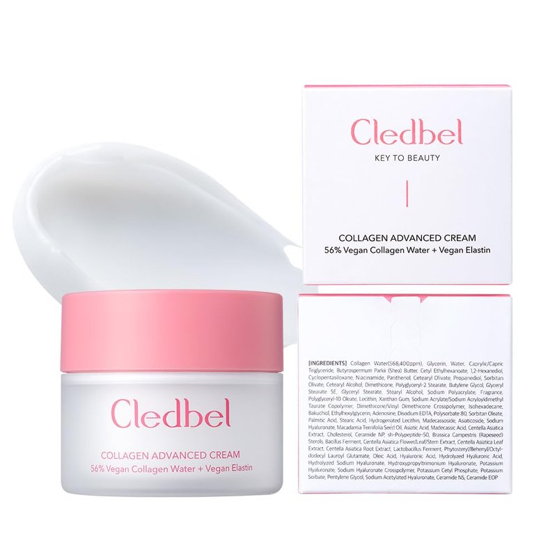 Cledbel Collagen Advanced Cream 50ml / 1.7fl. Oz - Vegan Collagen Water, Elastin, Hyaluronic Acid - Hydrating and Firming Face Moisturizer for All Skin Types