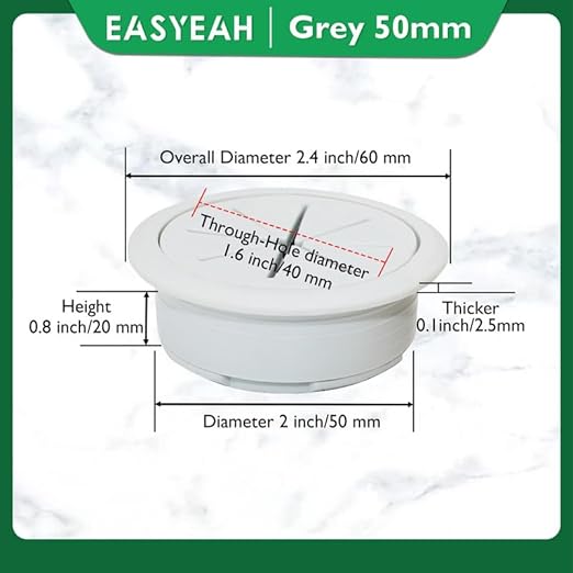 EASYEAH 5 Pcs Desk Grommet 2" / 50 mm, Desk Hole Cover for Cables Grey, Cable Grommet ABS Plastic, Desk Hole Grommet for Home & Office Pc, Detachable Cable Cord Organizer