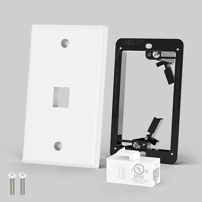 VCE Ethernet Wall Plate (UL-Listed), 1-Port CAT6 Wall Plate and Jack, RJ45 Keystone Outlet with Single Gang Low Voltage Mounting Bracket, White 6-Pack