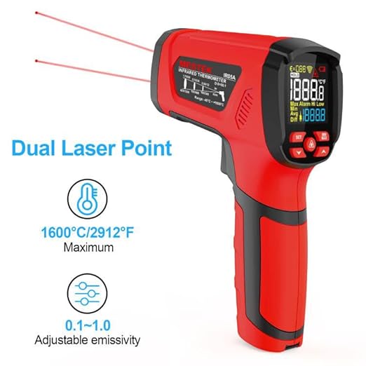 -40℉~2912℉ MESTEK Infrared Thermometer High Temperature Gun,50:1 Dual Laser Thermometer/K-Probe 14°F - 932°F, Digital Laser IR Temp Gun for Cooking,Pizza Oven, Engine, Kiln, Forging, Industrial Use 