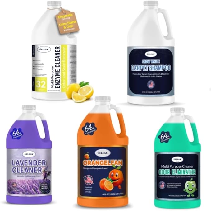 house cleaning gift - Multi-Purpose Cleaner - Carpet Shampoo - Made in USA - 5 bottles house cleaning gift- Pet Stain and Odor Remover - Concentrated - Drains, Floors, Bathrooms, Toilets,