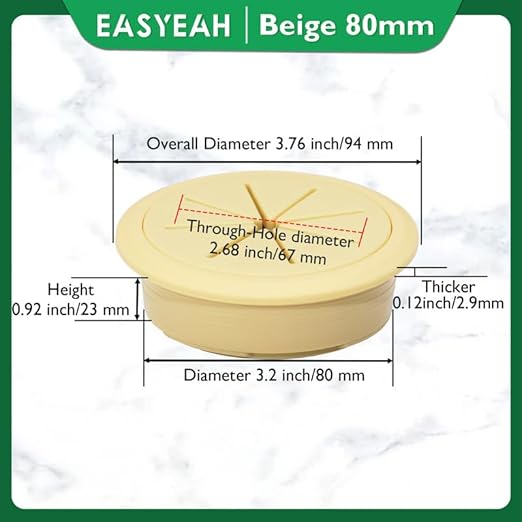 EASYEAH 2 Pcs Desk Grommet 3-1/8" / 80 mm, Desk Hole Cover for Cables Beige, Cable Grommet ABS Plastic, Desk Hole Grommet for Home & Office Pc, Detachable Cable Cord Organizer