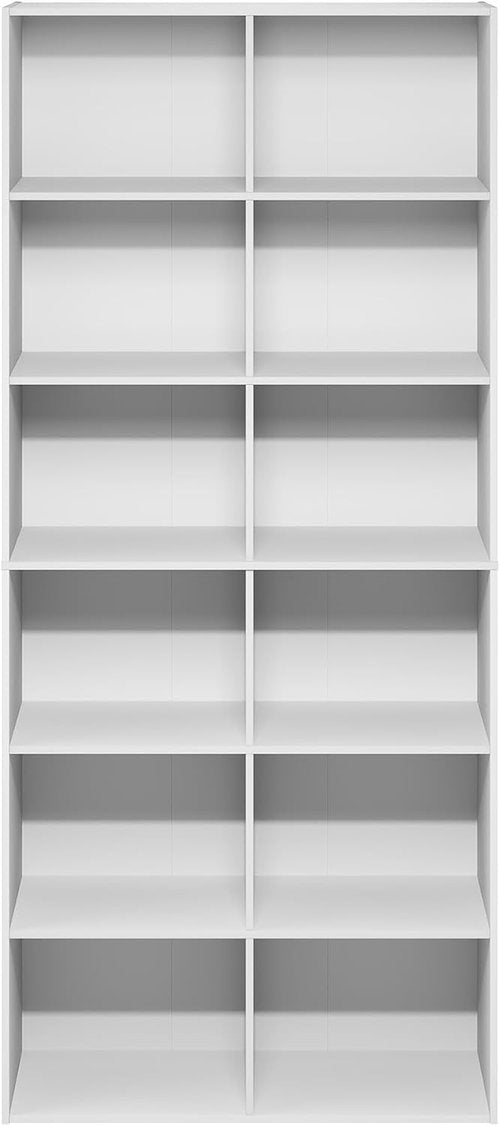 Furinno 12-Cube Bookshelf - Open Shelf Bookcase & Cube Storage Organizer | Plain White, 12 x 32 x 71