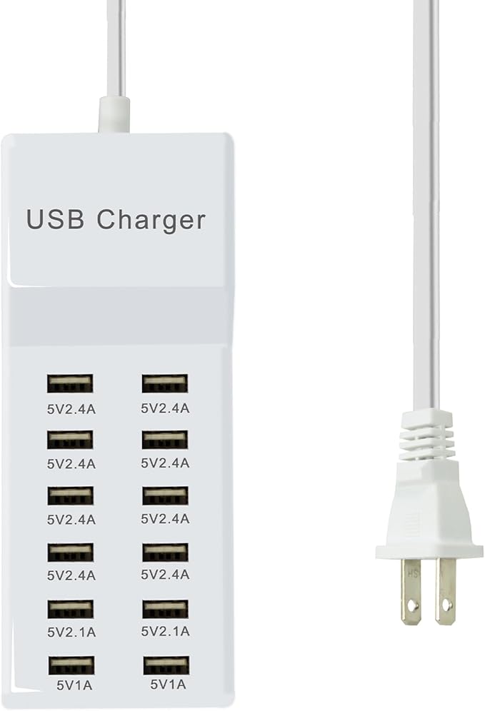 USB Charging Station Wall Charger, Multi-Port Fast Charging Block, Compatible with iPhone, Android Phones, Tablets and Bluetooth Speakers - Compact for Home Office and Travel Use White