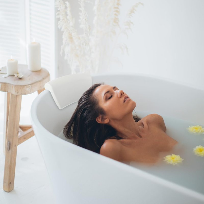 POPETPOP Bath Pillow for Tub - PU Wave Bath Pillow, White Bath Tub Pillows for Head and Neck, Waterproof Tub Pillow for Bathtub, Bath Accessories for Women Men Home, Hotel, Salon, Spa (11.59'' X 5.70'