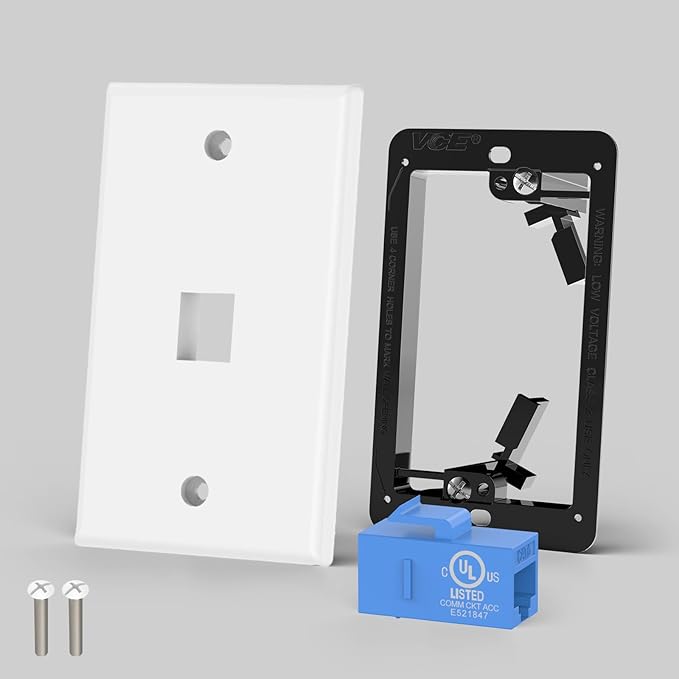 VCE Ethernet Wall Plate (UL-Listed), 1-Port CAT6 Wall Plate and Jack, RJ45 Keystone Outlet with Single Gang Low Voltage Mounting Bracket, Blue 6-Pack