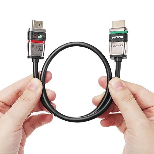 LANZYKU Locking HDMI Cable for Camera Monitor, Self-Locking HDMI 2.0 Cord 4K60Hz, Secure HDMI Connection No Cage Needed, Compatible with DSLR, SmallHD, Atomos, Video Rig-0.5M/1.6FT