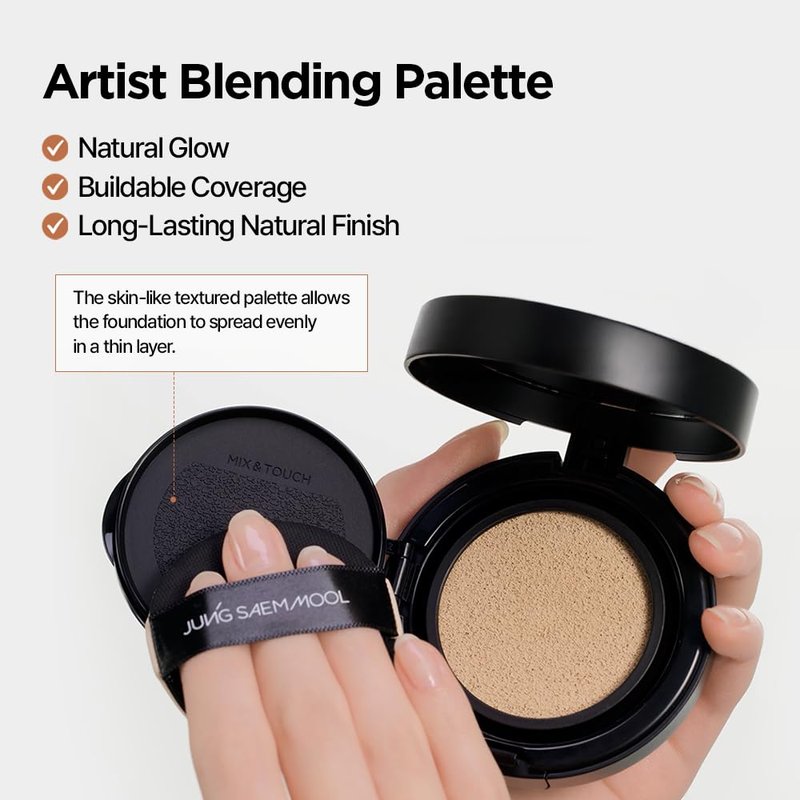 JUNG SAEM MOOL Essential Skin Nuder Cushion | Natural Finish, Buildable Coverage Cushion Foundation by Korean Makeup Artist (Refill Not Included, 0.49 Fl Oz), 21W Medium