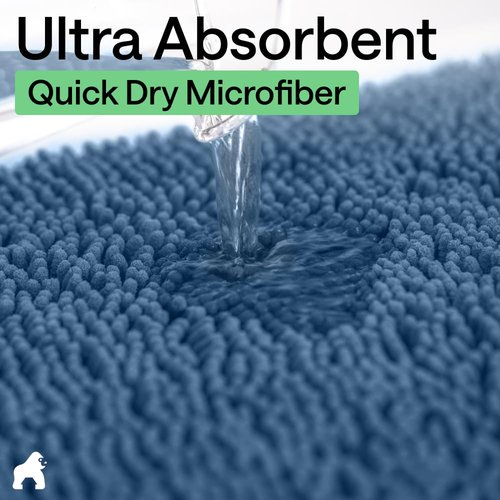 GORILLA GRIP Bath Rug Mat 48x17, Thick Soft Absorbent Chenille, Quick Dry Microfiber Mats, Rubber Backing Washable Shower Floor Rugs, Bathmat Runner, US Designed Bathroom Home Decor Accessories Blue