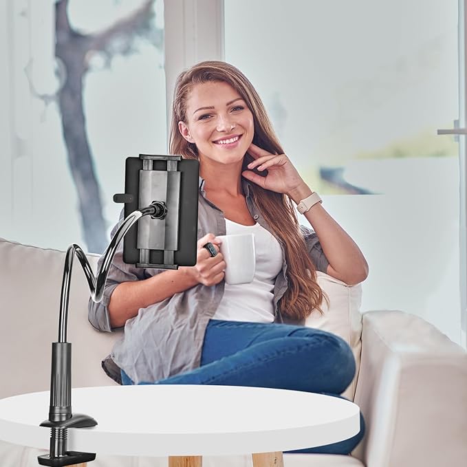 SRMATE Gooseneck Tablet Kindle Holder Stand for Bed Reading,33in Flexible Long Arm Clamp Clip Mount for iPad, iPhone, Galaxy Tabs, Switch, Kindle Fire, Phone 4.7''-10.5'' Tablet Devices