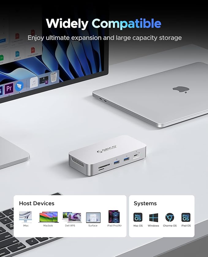 ORICO 512 GB External SSD Docking Station, SSD Expansion + Hub Extension, Up to1000MB/s, 10-in-1 USB C HUB with Internal SSD, Support 4K@60Hz HDMI Display, 100W PD, Ethernet, SD/TF, Mac mini - SJ10