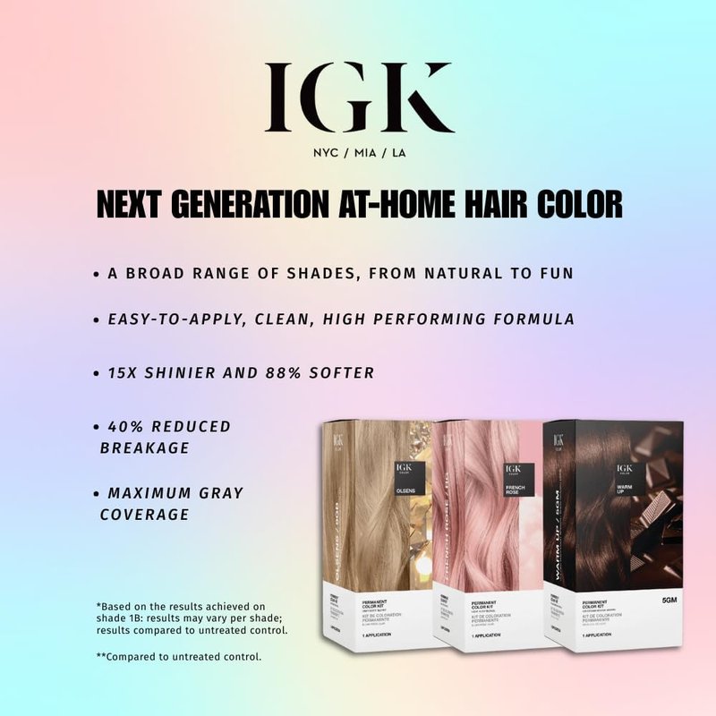 IGK Permanent Hair Dye Color Kit | 7C Copper Cola - Dark Coppery Blonde | 100% Gray Color Coverage + Strengthen + Shine | Ammonia Free