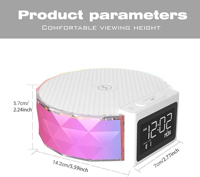 YIDPU Alarm Clock with Fast Wireless Charging 15W,Digital Alarm Clock Night Lamp for Bedroom, RGB Nightlight for 5 Colors,Snooze Mode,8 Types of Music with Cable (White)