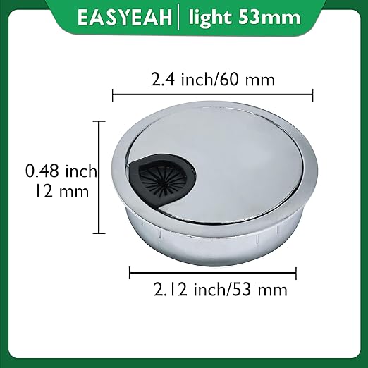 EASYEAH 1 Pcs Desk Grommet 2-1/16" / 53 mm, Desk Cord Hole Cover, Cable Grommet Metal Zinc Alloy Materilal, Desk Hole Grommet for Home & Office Pc, Detachable Cable Cord Organizer-Bright Silver