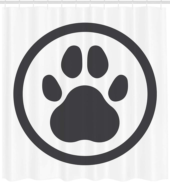 Ambesonne Dog Paws Shower Curtain, Logo of a Pet Foot Print on Plain Background Symbolic Pet Care Design, Cloth Fabric Bathroom Decor Set with Hooks, 69" W x 75" L, Dark Grey and White