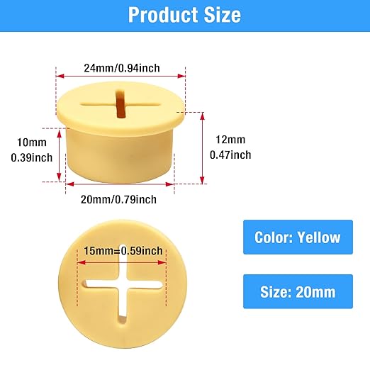 BOPOREAE Desk Grommet, 3/4 in 20 mm Silicone Rubber Grommets, Yellow Desk Hole Cover for Cables, Flexible Wall Cord Pass Through Grommet for Office Table Computer Home Furniture Wire Organizer-15 Pcs