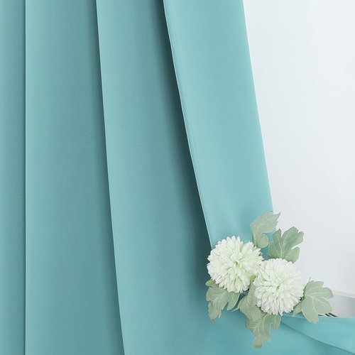 ChrisDowa Blackout Curtains - Thermal Insulated Grommet Room Darkening Panels, Aqua, 42 x 48 Inch