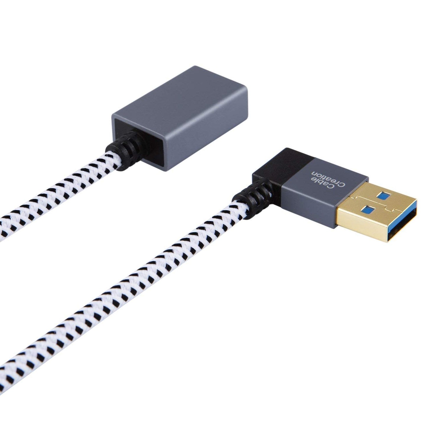 CableCreation Short USB 3.0 Extension Cable 1FT, Left Angle USB Male to Female Extender Cord, 90 Degree USB 3.0 for VR, PlayStation, Xbox, Keyboard, Space Gray 0.3M