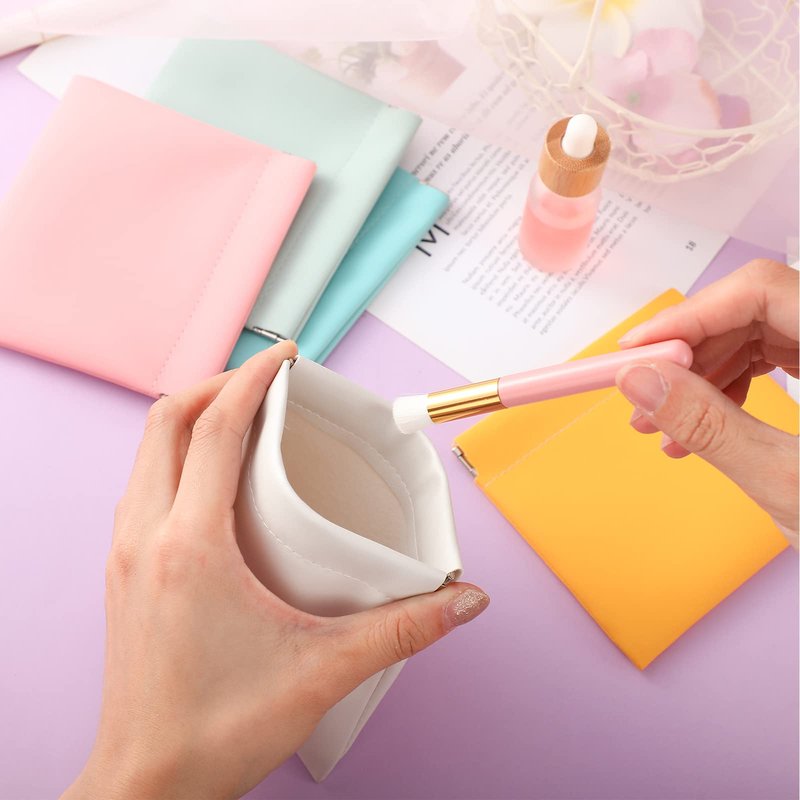 BBTO 15 Pcs Small Makeup Bag for Purse Mini Leather Pocket Cosmetic Bag Waterproof Portable Makeup Pouch No Zipper Coin Purse Lipstick Organizer for Women Travel Storage Essentials
