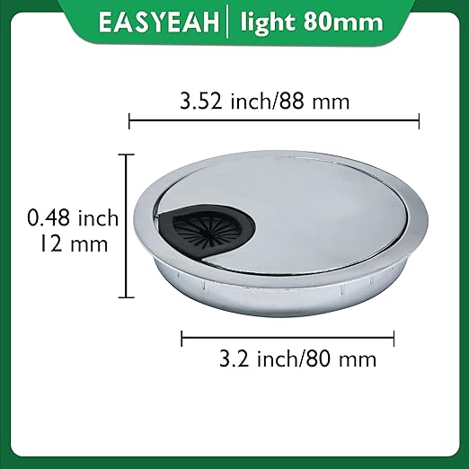 EASYEAH 1 Pcs Desk Grommet 3-1/8" / 80 mm, Desk Cord Hole Cover, Cable Grommet Metal Zinc Alloy Materilal, Desk Hole Grommet for Home & Office Pc, Detachable Cable Cord Organizer-Bright Silver