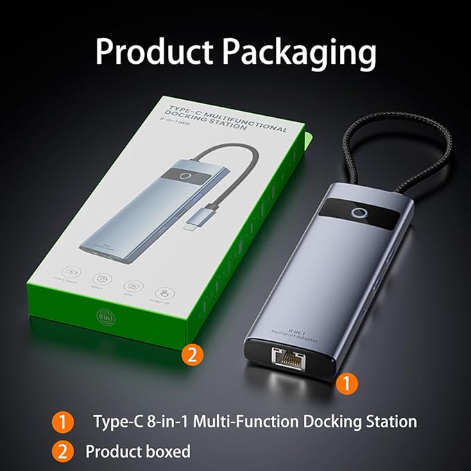 KAGO 8-in-1 USB C Hub Docking Station: 4K HDMI, 100W PD Fast Charging, 100M Ethernet, SD/TF Card Reader, USB 3.0/2.0 Ports - Aluminum Type-C Adapter for MacBook Pro/Air, iPad Pro, iPhone 15/16 Pro Max