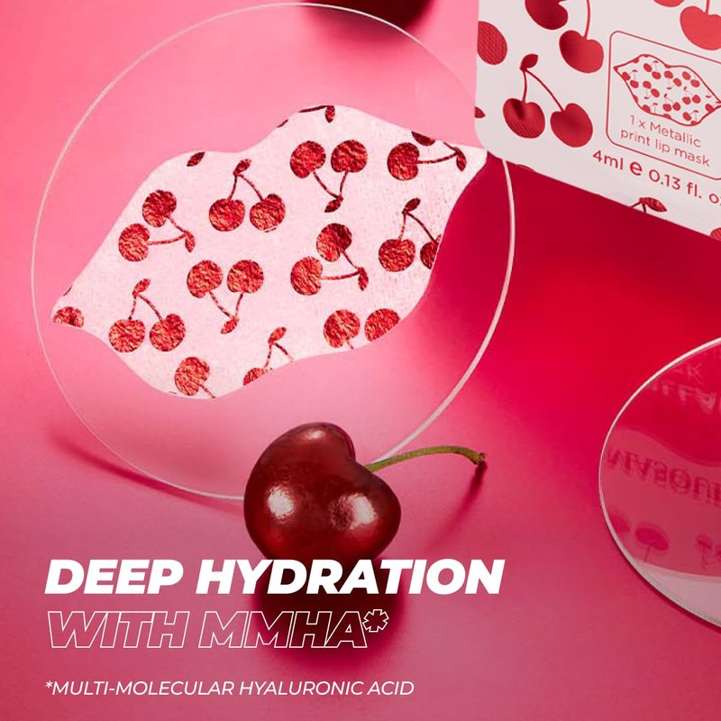 Vitamasques Lip Mask, 3-Pack - Cherry Vegan Collagen Lip Mask Sheets, Repair for Dry & Chapped Lips - Nourishing & Hydrating - Wild Cherries & Hyaluronic Acid - Vegan & Cruelty-Free Korean Skin Care