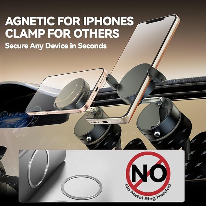 ROARADE Universal Phone Holder for Car/Dashboard/Desk Adjustable & Foldable Phone Stand Compatible with Magnetic & Non-Magnetic Phones (All Phones 4-7") (Black)