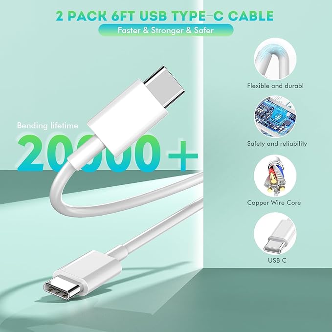 6FT iPhone 17 16 15 Charger Fast Charging, 2Pack 20W USB C Apple Charger Travel Plug Block Phone Charging Cable Cord for iPhone 17 Air/17 Pro/17 Pro Max/16e/16 Pro Max/16 Plus/15/15 Pro/15Pro Max/iPad