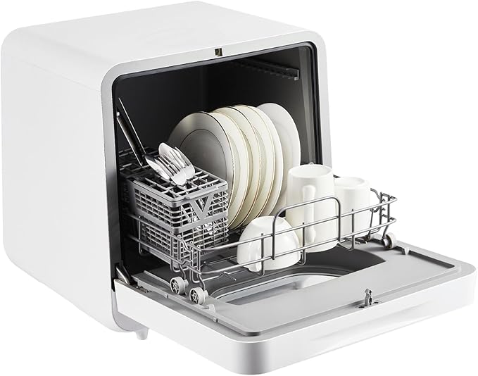 Dishwasher Countertop Compact Portable Dishwasher with 6 Washing Programs 5.3L Water Tank Hot Air-Dry Function 24H Delayed Start Function LED Light