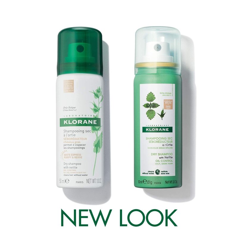 Klorane Dry Shampoo With Nettle and Natural Tint, Nettle for Brunette, Oily Hair and Scalp, Regulates Oil Production, Paraben & Sulfate-Free, Travel Size 1 Fl oz.