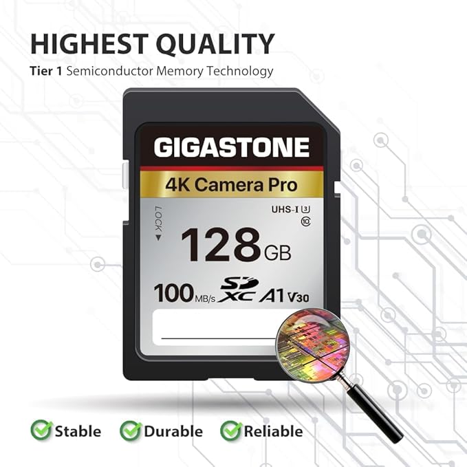 【5-Years Data Recovery】 GIGASTONE 128GB SD Card with USB Type C Card Reader, 4K Camera Pro, UHS-I A1 V30 U3 SDXC Memory Card Compatible with Digital Camera, with 1 mini case